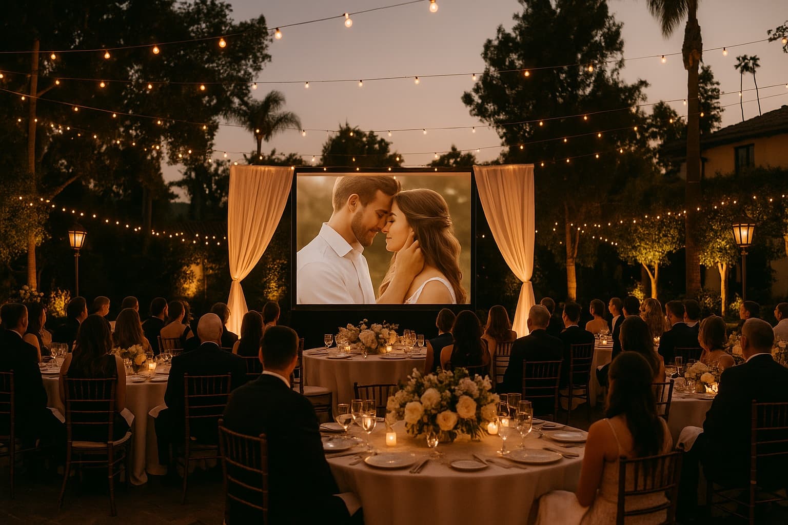 Wedding reception with beautiful projector slideshow
