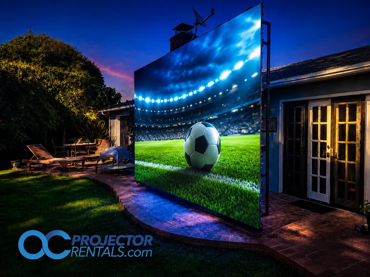 Outdoor LED wall showing live sports at a watch party